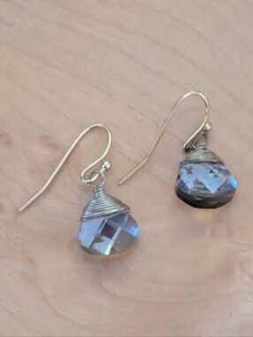 Quartz Drop Earrings Gold Filled  wire wrapped natural crystal